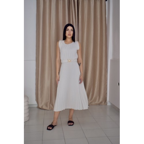 Athena Pleated Dress-Ivory