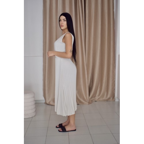 Athena Pleated Dress-Ivory