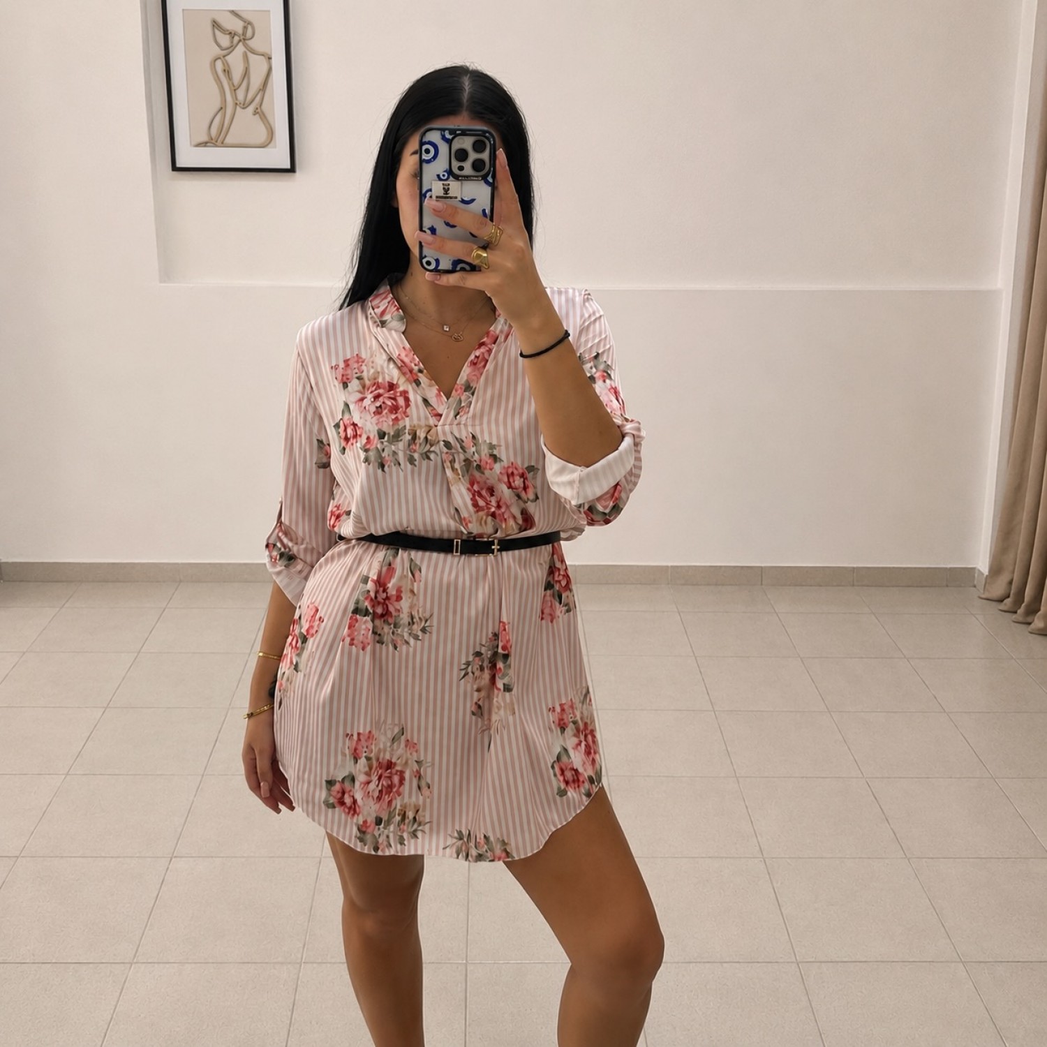 Blush Bloom Shirt Dress-Pink