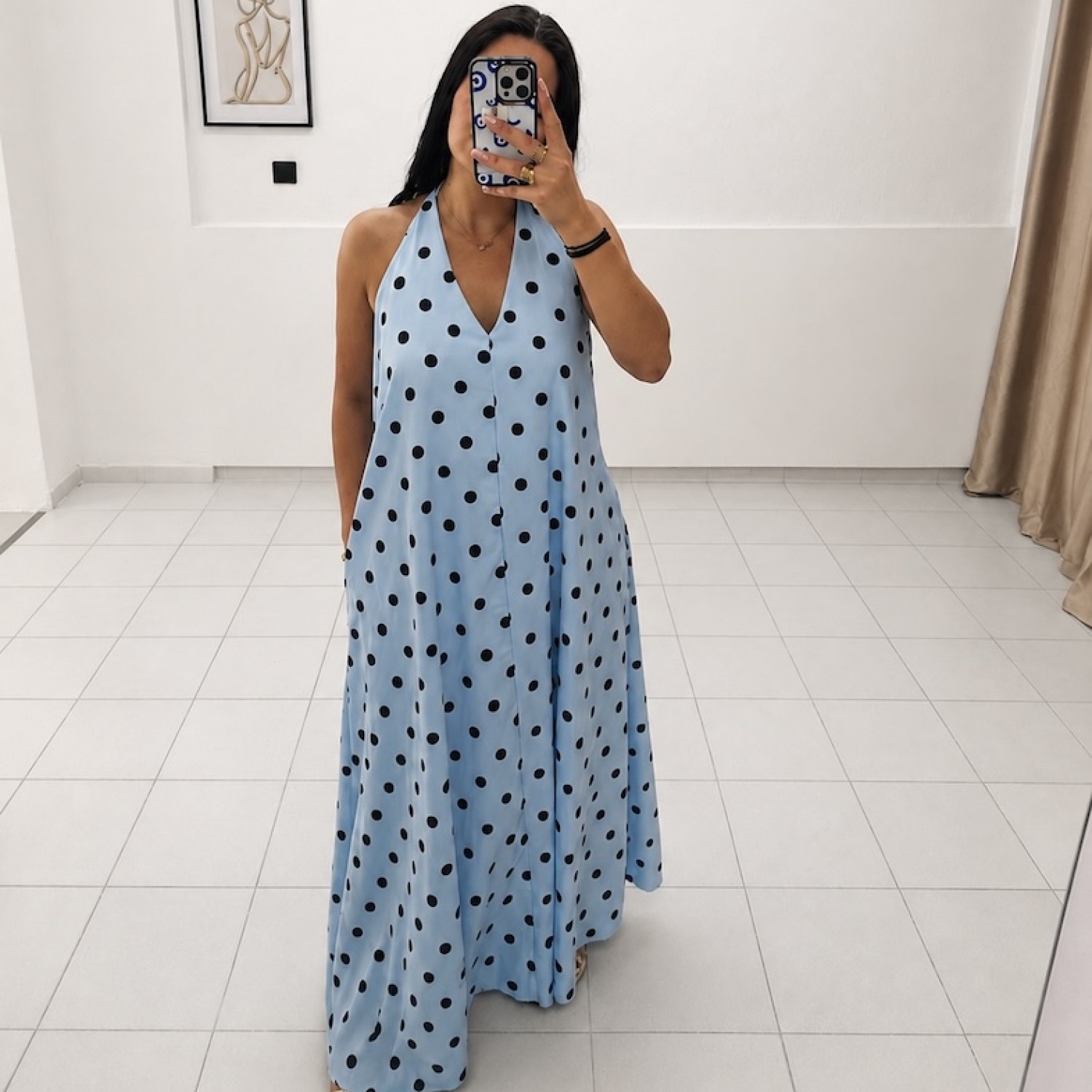 Polka Maxi Dress-Blue