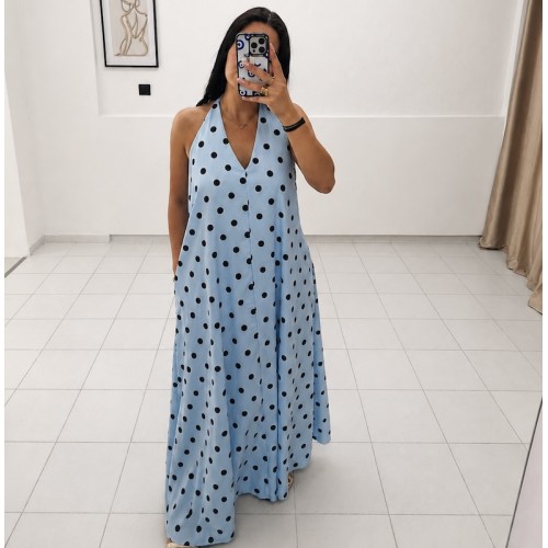 Polka Maxi Dress-Blue