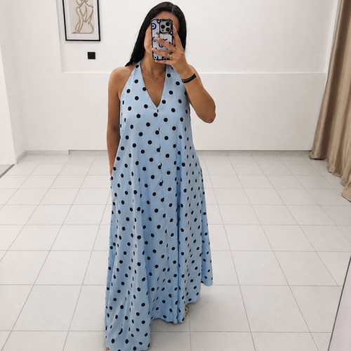 Polka Maxi Dress-Blue