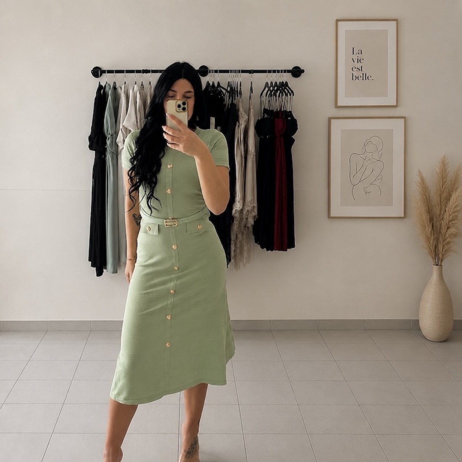 Amelia Midi Dress-Pistachio