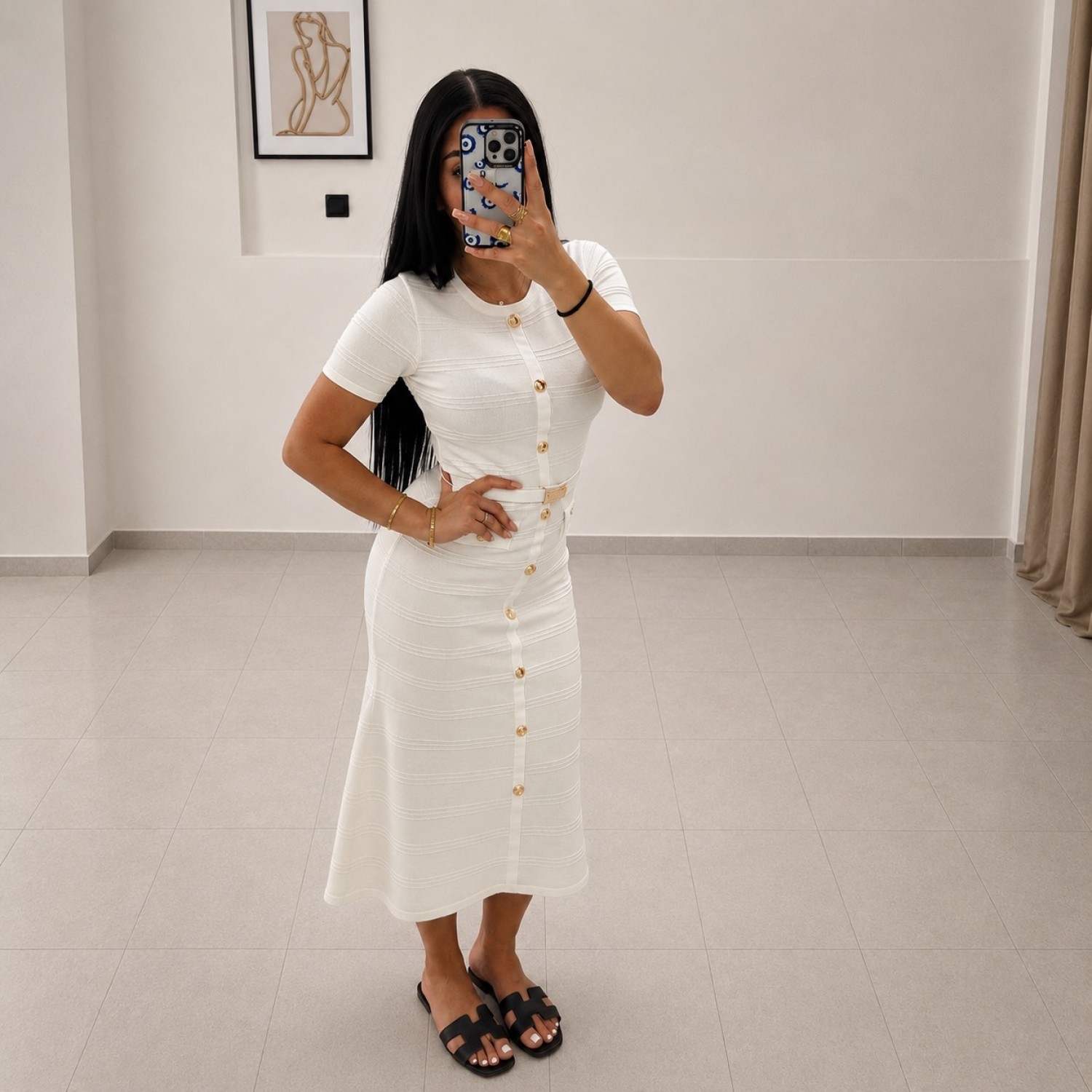 Amelia Midi Dress-White 