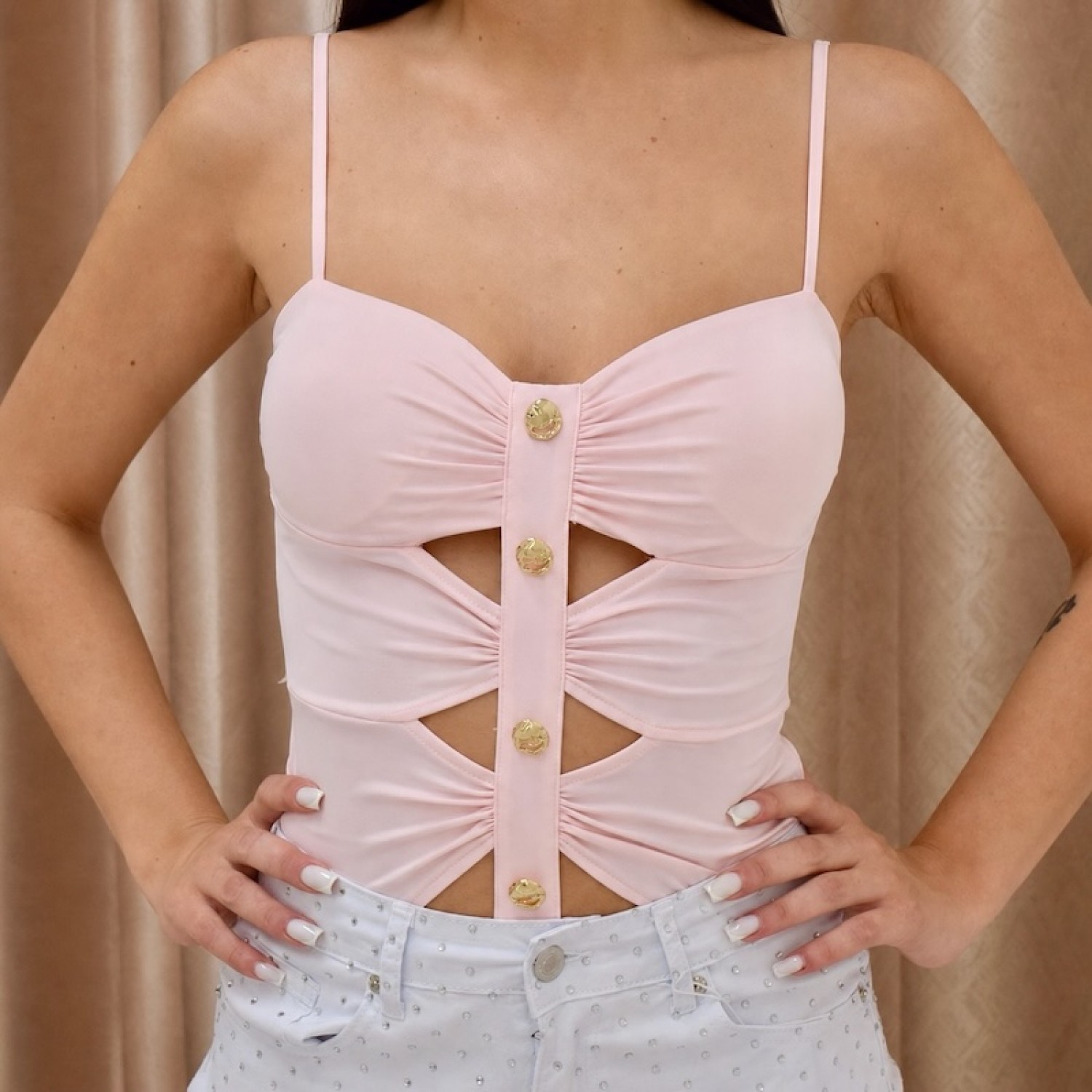Aurora Cut-Out Bodysuit- Pink