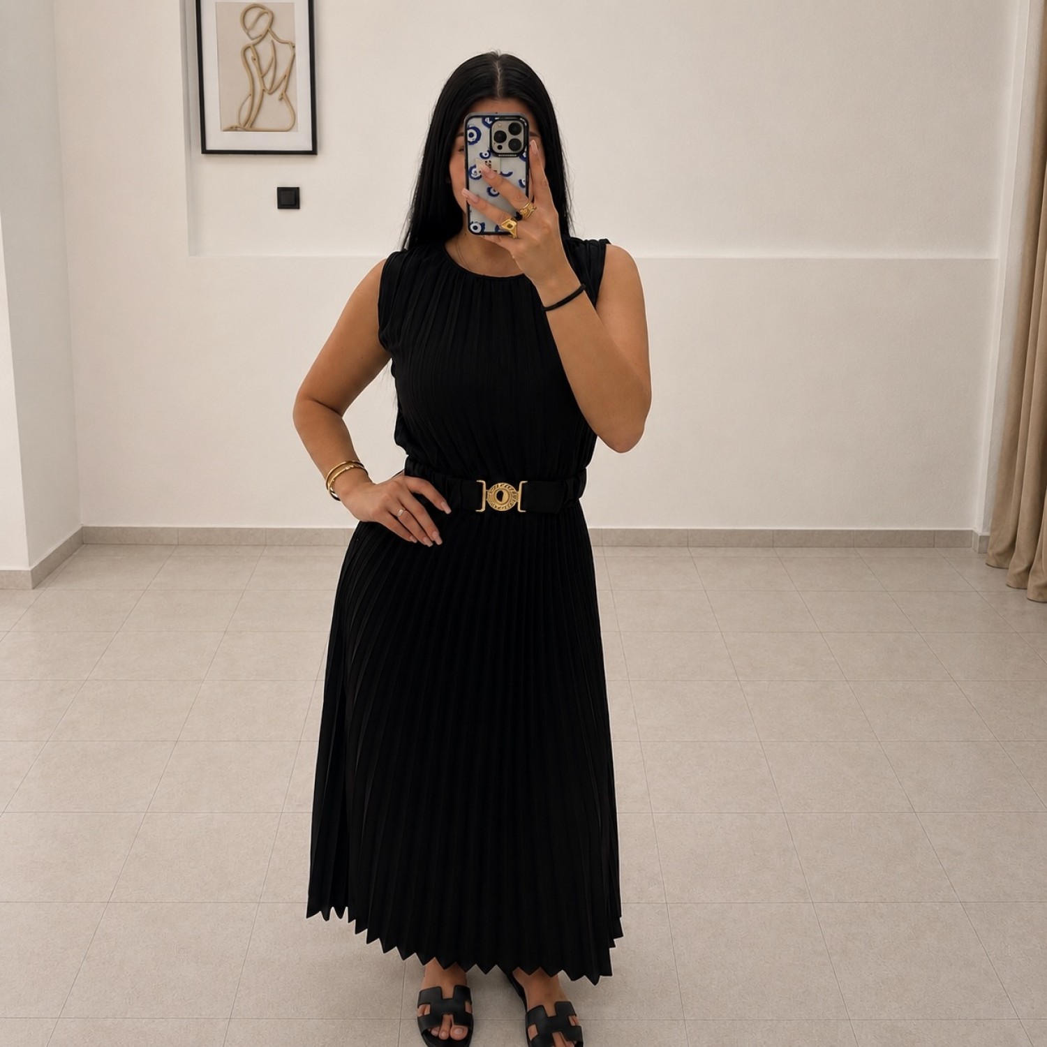 Athena Pleated Dress-Black