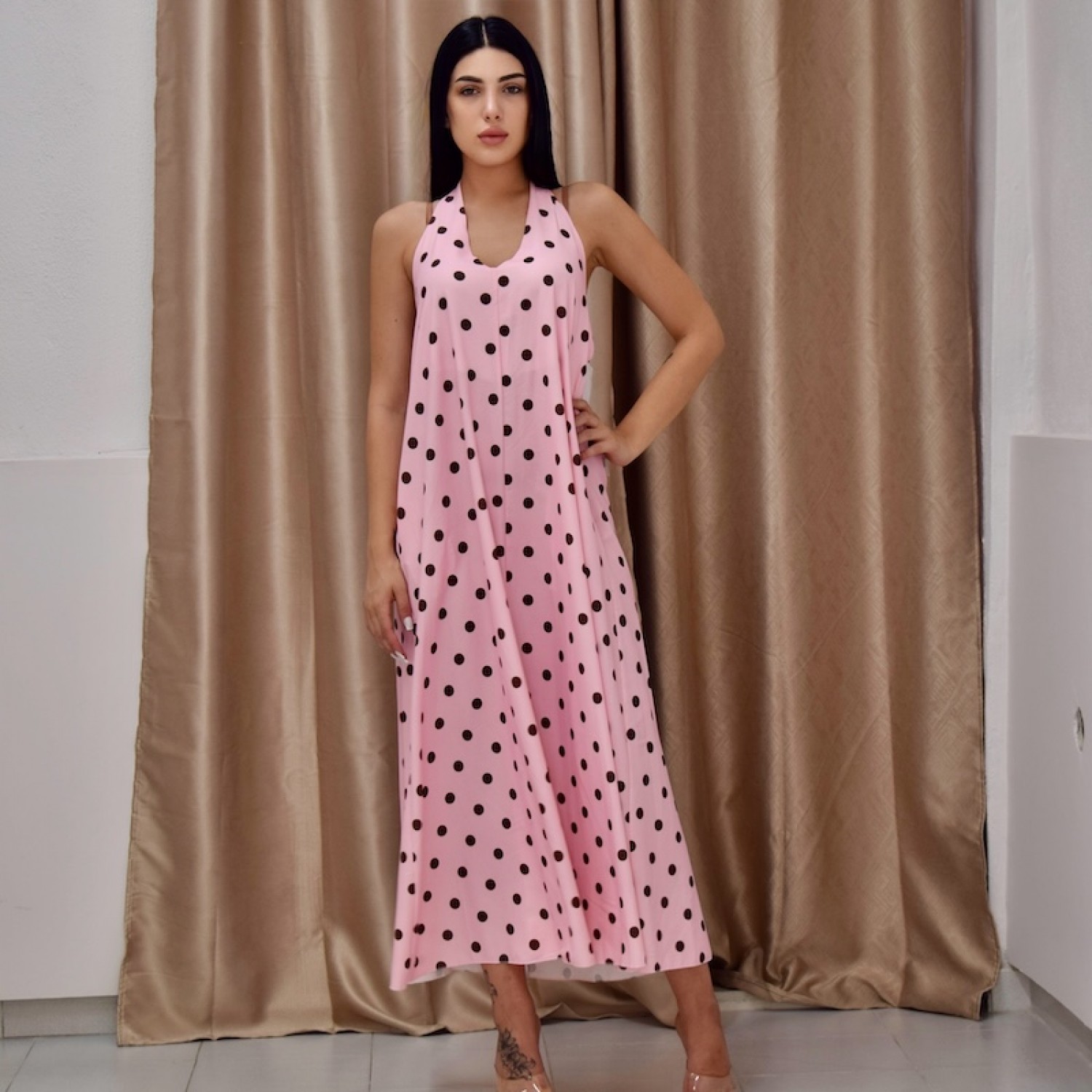 Polka Maxi Dress-Pink