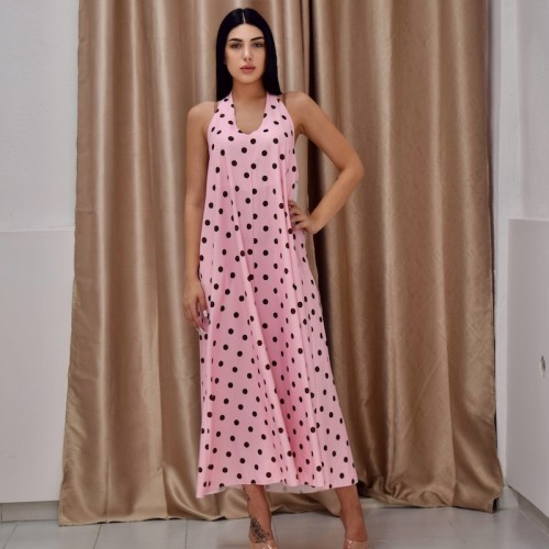 Polka Maxi Dress-Pink
