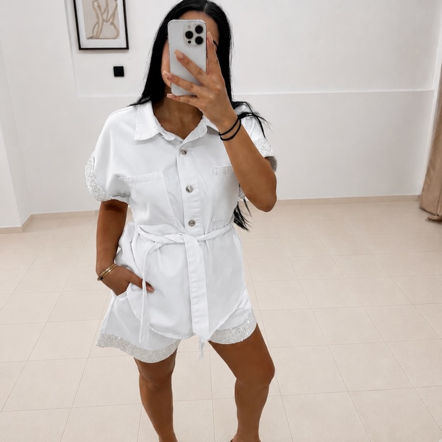 Denim Glow Set-White