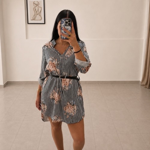 Blush Bloom Shirt Dress-Black
